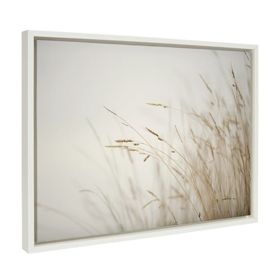 Kate and Laurel Sylvie Marsh Grass No 1 Framed Canvas Wall Art by Crystal Lynn Collins, 18x24 White, Rustic Grassy Natural Landscape Art for Wall