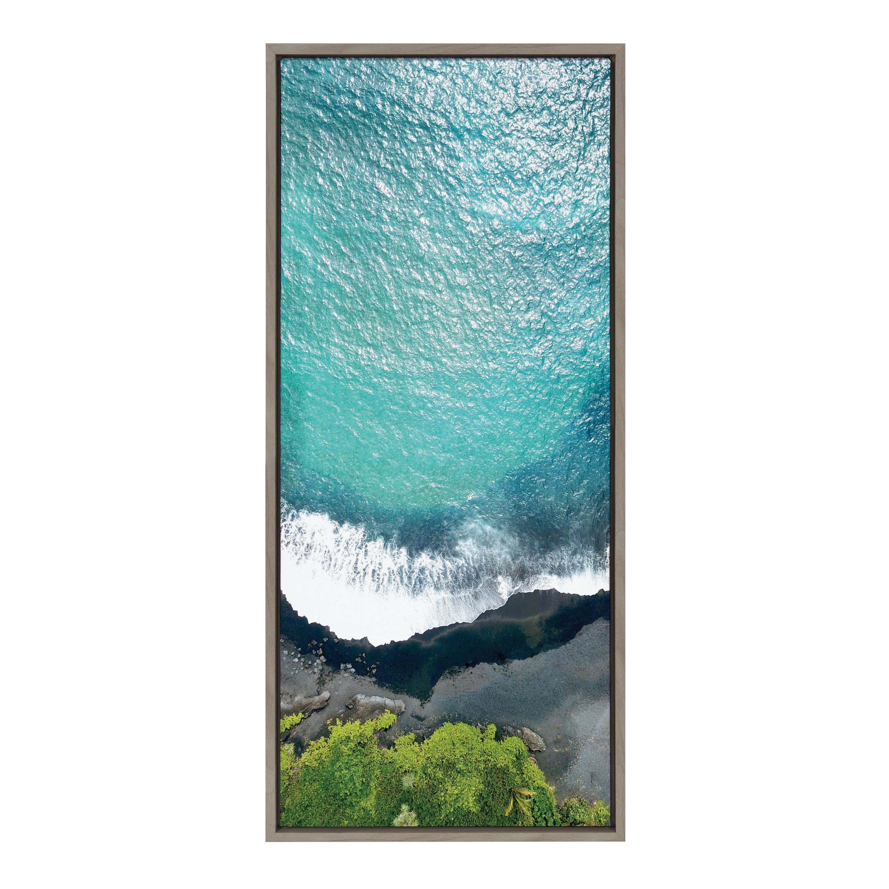 Maui Black Sand Beach Teal Waters Canvas Print, 18x40