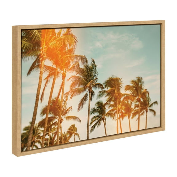 Kate and Laurel Sylvie Miami Breeze Framed Canvas Wall Art by Alicia Bock, 18x24 Natural, Coastal Palm Tree Photography Art for Wall