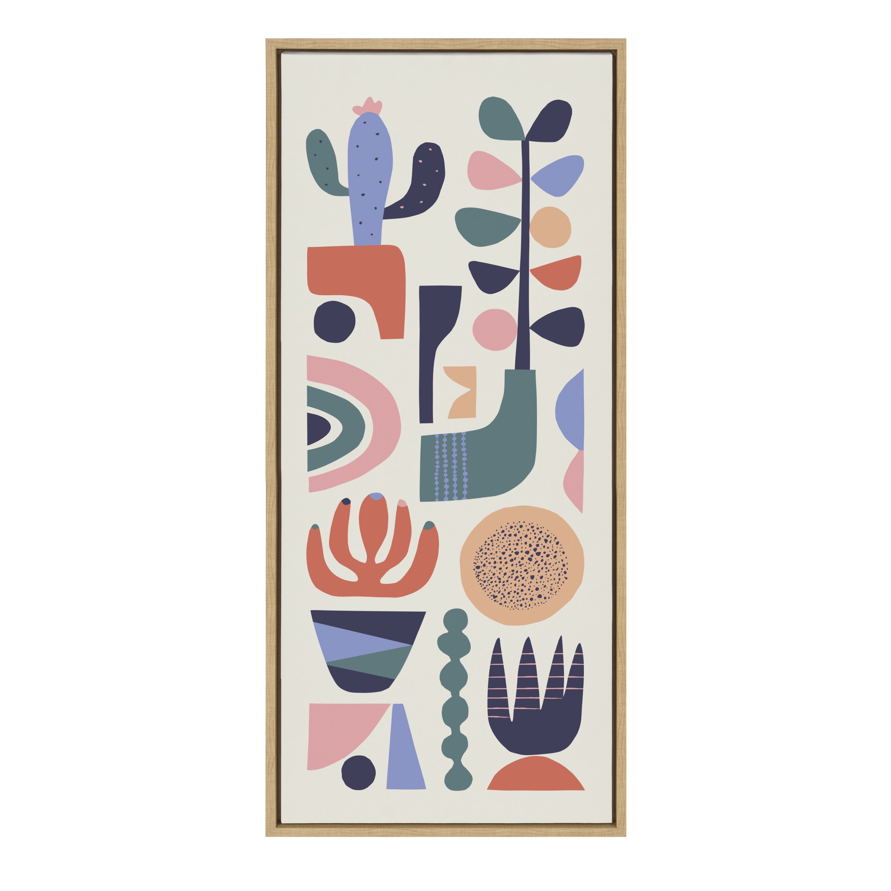 Mid Century Succulents Abstract Canvas Wall Art in Natural Frame