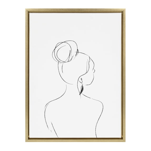 Kate and Laurel Sylvie Minimalist Woman 2 Framed Canvas Wall Art by Teju Reval of SnazzyHues, 18x24 Gold, Decorative Modern Art Print for Wall