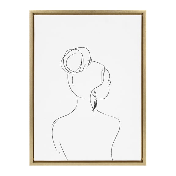 Kate and Laurel Sylvie Minimalist Woman 2 Framed Canvas Wall Art by Teju Reval of SnazzyHues, 18x24 Gold, Decorative Modern Art Print for Wall
