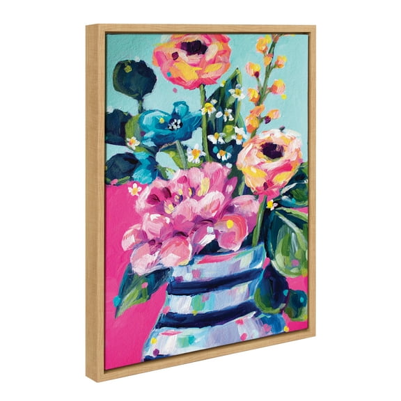 Kate and Laurel Sylvie Miss Mabel's Summer Bouquet Framed Canvas Wall Art by Rachel Christopoulos, 18x24 Natural, Colorful Flower Art for Wall