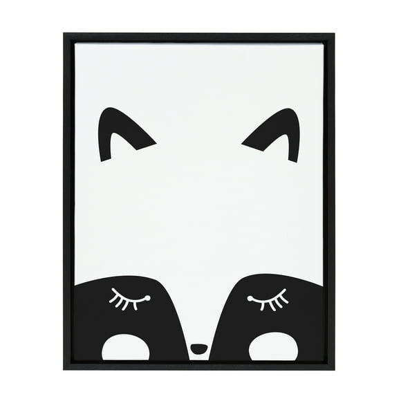Kate and Laurel Sylvie Modern Baby Fox Framed Canvas Wall Art by Rachel Lee of My Dream Wall, 18x24 Black, Chic Modern Animal Art for Wall