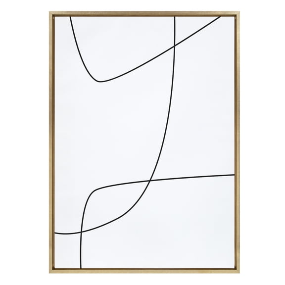 Kate and Laurel Sylvie Modern Line Abstract 3 BW Framed Canvas Wall Art by The Creative Bunch Studio, 28x38 Gold, Modern Glam Abstract Wall Art