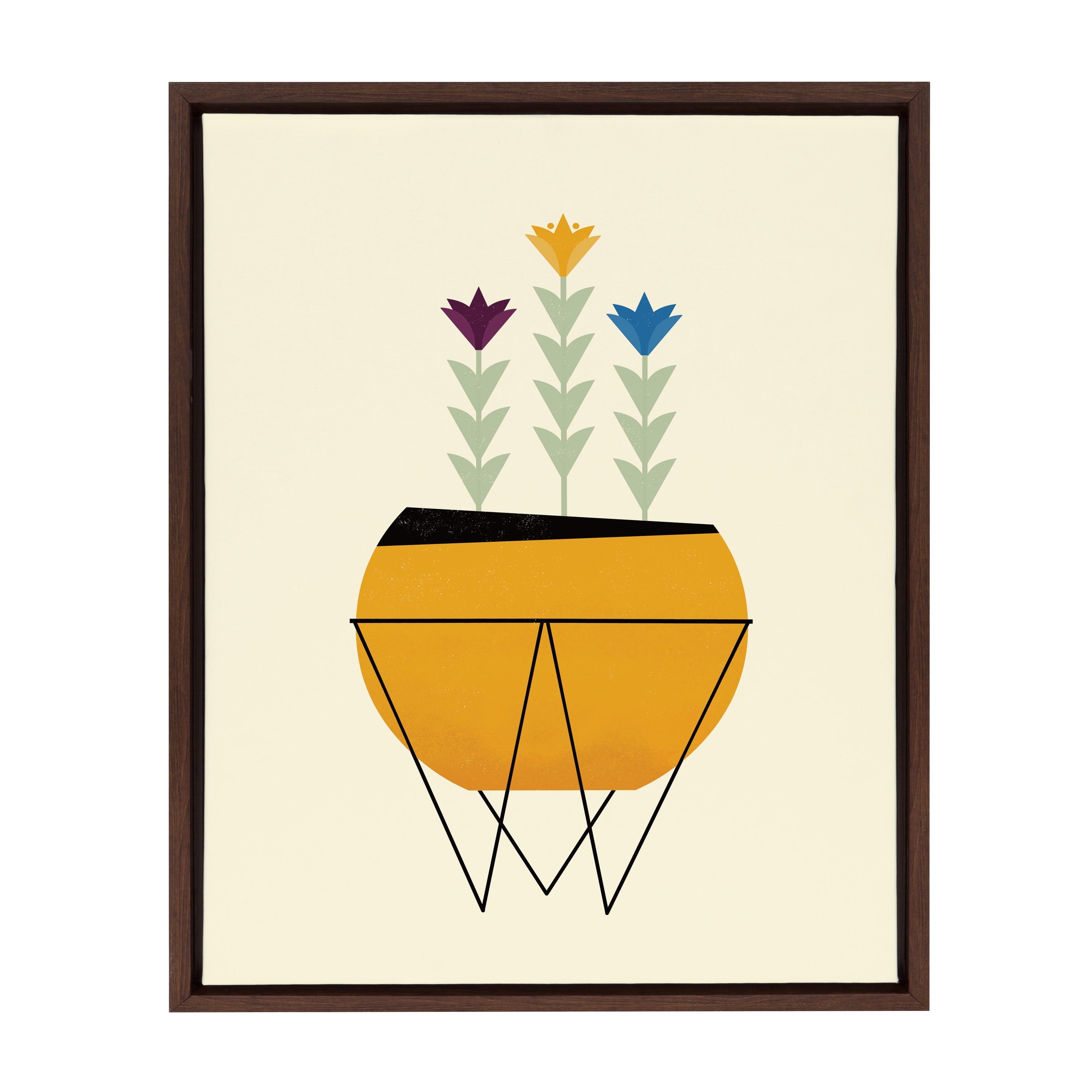 Modern Planter Framed Canvas Wall Art in Walnut Brown