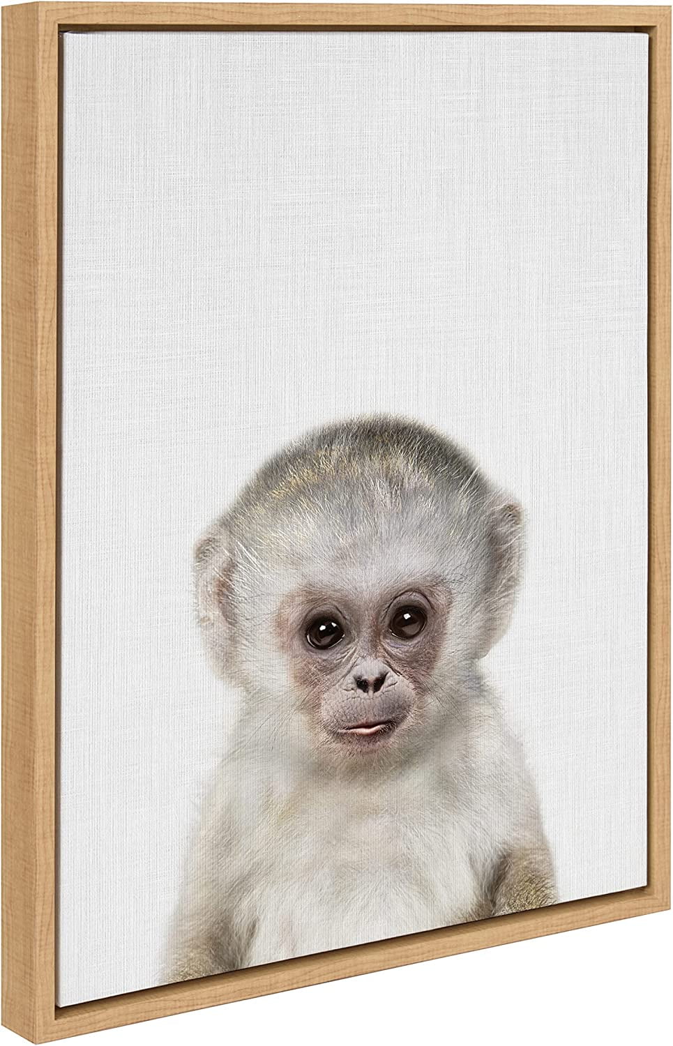 Natural Framed Canvas Art with Monkey Print for Kids