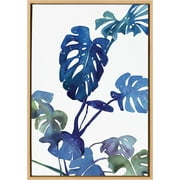 Kate and Laurel Sylvie Monstera Blue Magic Framed Canvas Wall Art by CreativeIngrid, 23x33 Natural, Decorative Nature Themed Wall Décor