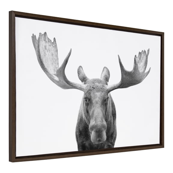 Kate and Laurel Sylvie Moose Black and White Framed Canvas Wall Art by Amy Peterson Art Studio, 23x33 Brown, Modern Animal Portrait Art for Wall