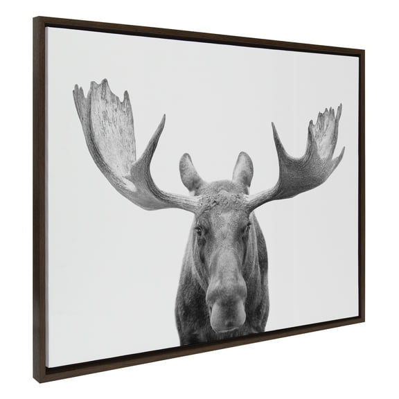 Kate and Laurel Sylvie Moose Black and White Framed Canvas Wall Art by Amy Peterson Art Studio, 31.5x41.5 Brown, Modern Animal Portrait Art for Wall