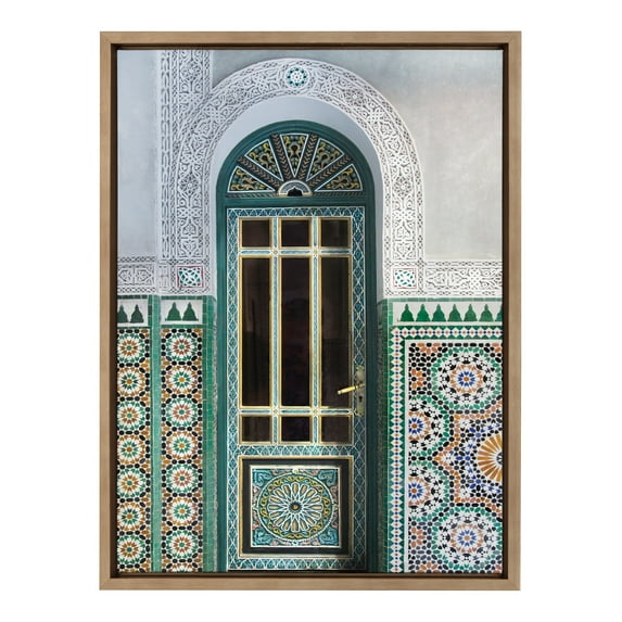 Kate and Laurel Sylvie Morocco Essaouira Door Framed Canvas Wall Art by Golie, 18x24 Gold, Beautiful Modern Art for Wall