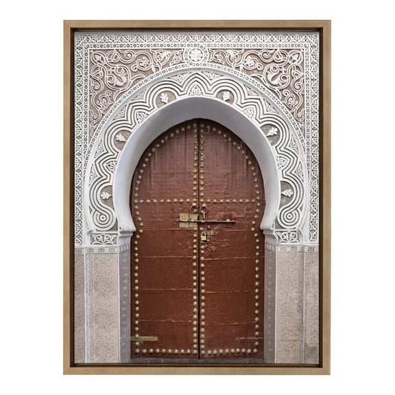 Kate and Laurel Sylvie Morocco Marrakech Door Framed Canvas Wall Art by Golie, 18x24 Gold, Elegant Photo Art for Wall