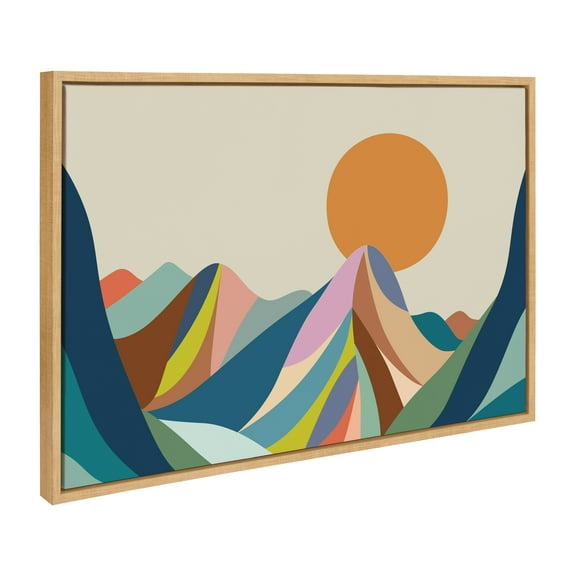 Kate and Laurel Sylvie Mountains Crop Framed Canvas Wall Art by Rachel Lee of My Dream Wall, 23x33 Natural, Mid Century Modern Landscape Art