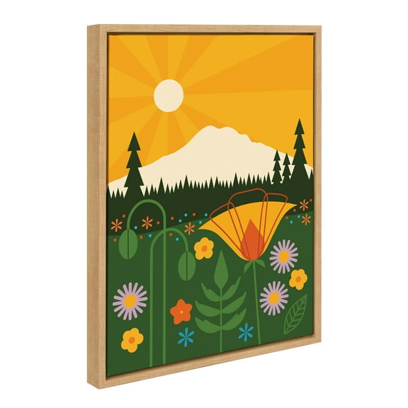 Kate and Laurel Sylvie Mt Rainier Framed Canvas Wall Art by Amber Leaders Designs, 18x24 Natural, Modern Colorful Mountain Illustration Art for Wall