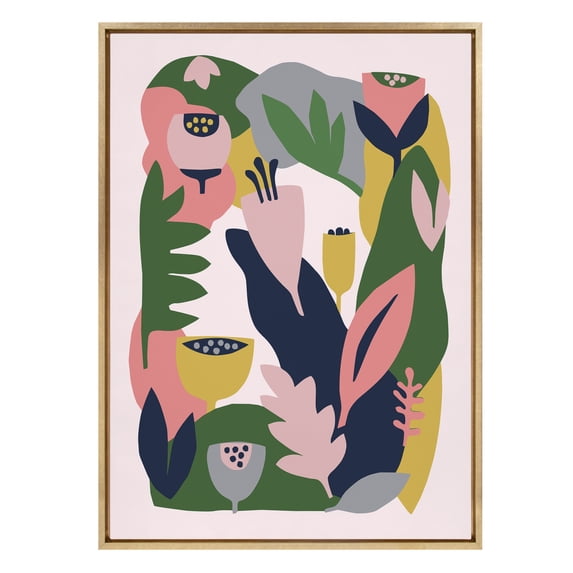 Kate and Laurel Sylvie Myriam's Garden Framed Canvas Wall Art By Myriam Van Neste, 28x38 Gold, Nature-Inspired Wall Decor