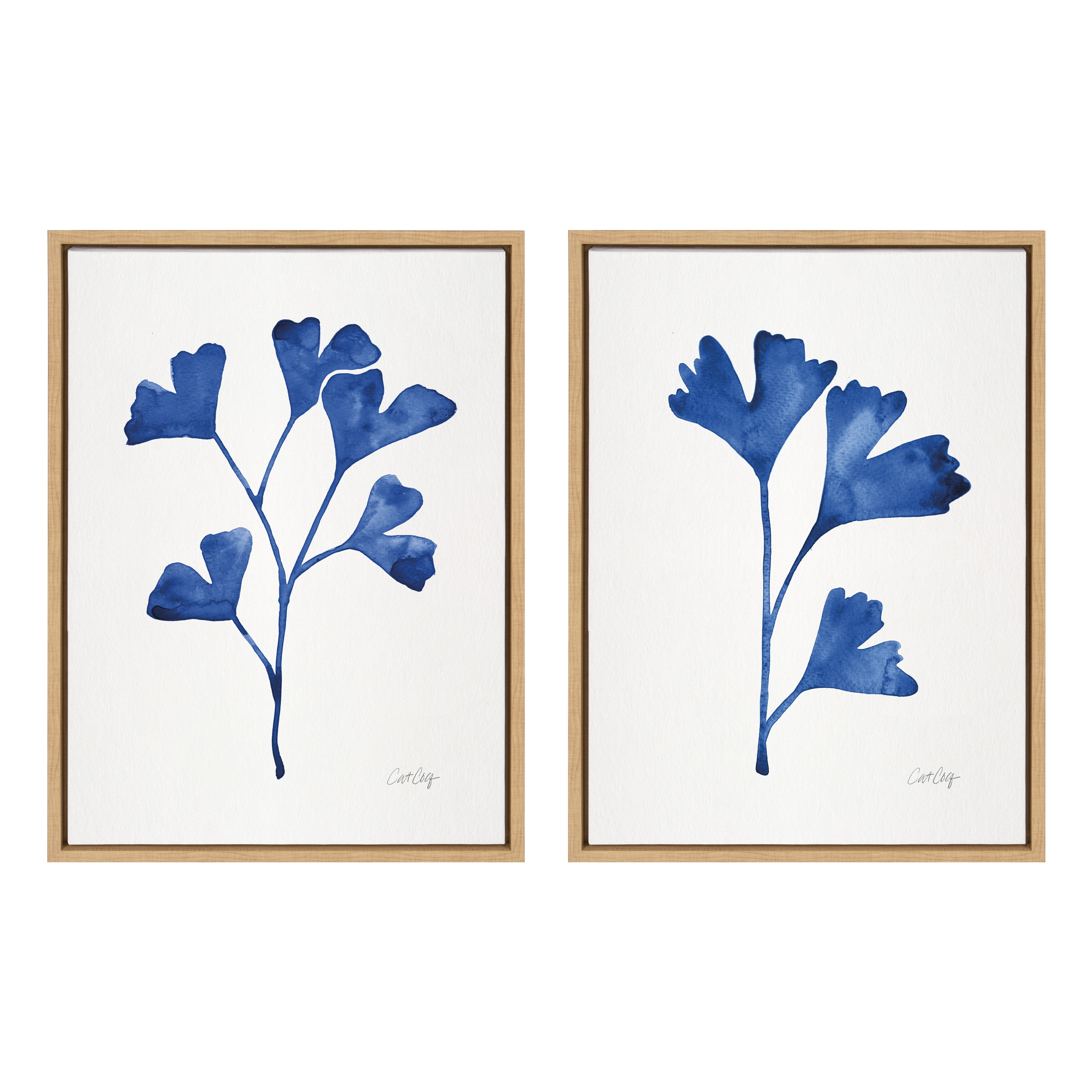 Navy Ginkgo Blue Floral Canvas Print Set