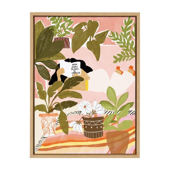 Kate and Laurel Sylvie Never Enough Plants Framed Canvas Wall Art by Alja Horvat, 18x24 Natural, Botanical Art for Wall