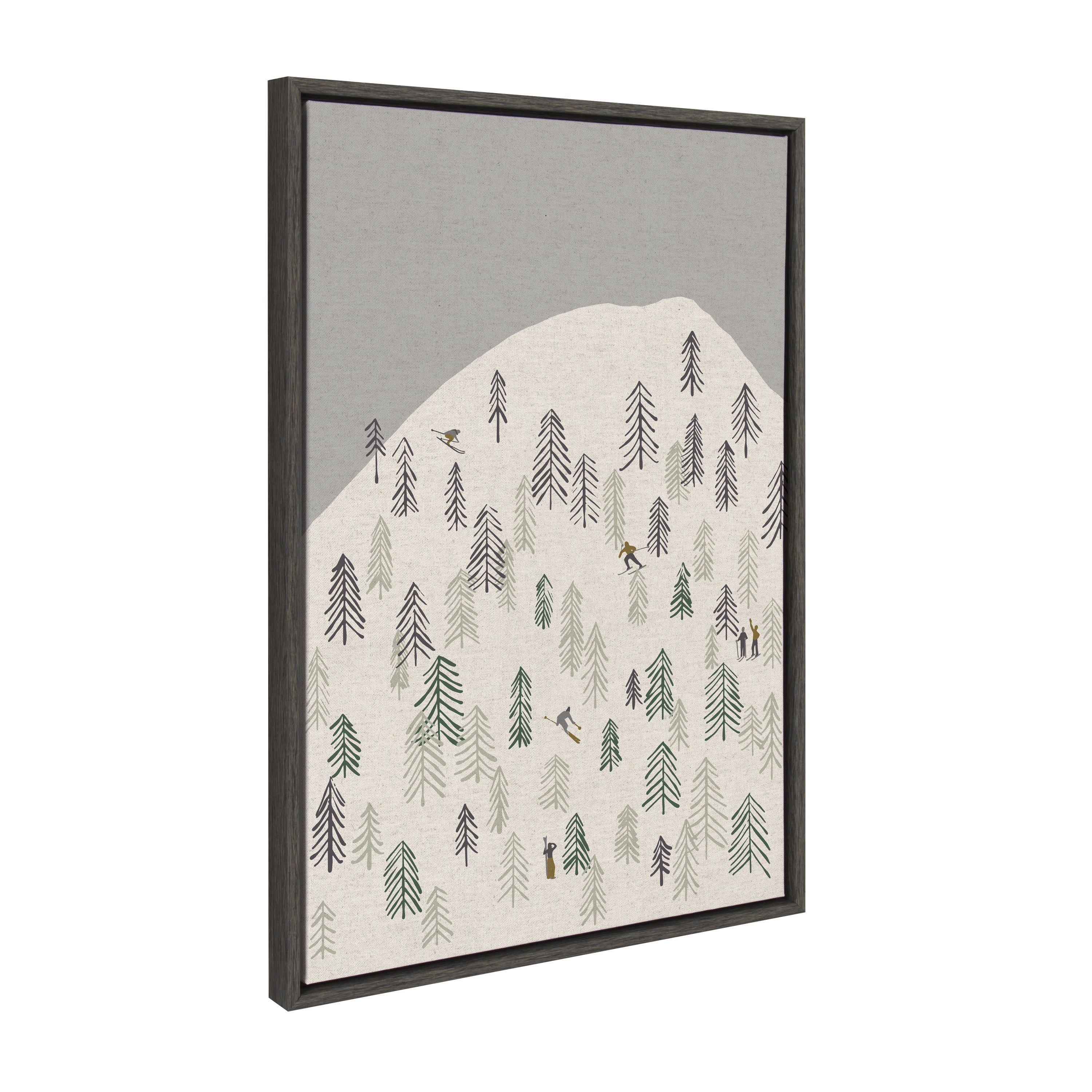 Gray Minimalist Ski Hill Framed Canvas Wall Art, 23x33