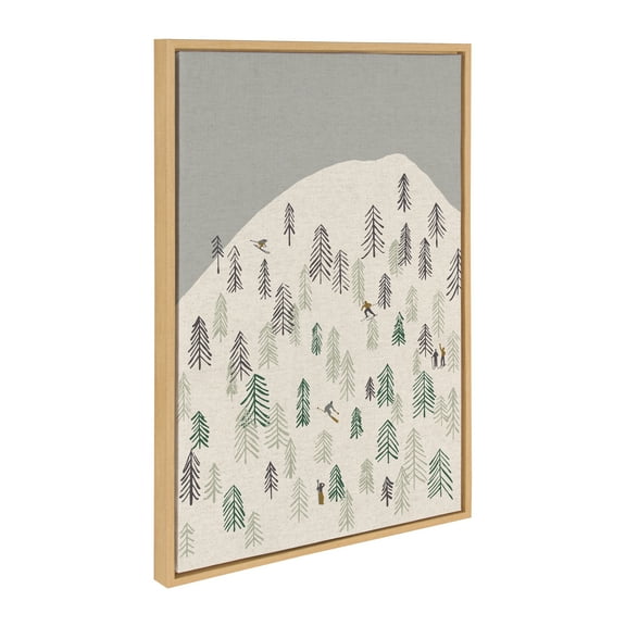 Kate and Laurel Sylvie New Nostalgia Skiers Framed Canvas Wall Art by Hannah Beisang, 23x33 Natural, Minimal Ski Hill Art for Wall