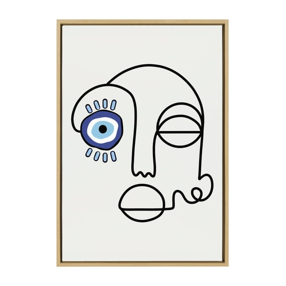 Kate and Laurel Sylvie No Evil Allowed Framed Canvas Wall Art by Shatha Al Dafai, 23x33 Natural, Decorative Abstract Line Drawing Art for Wall