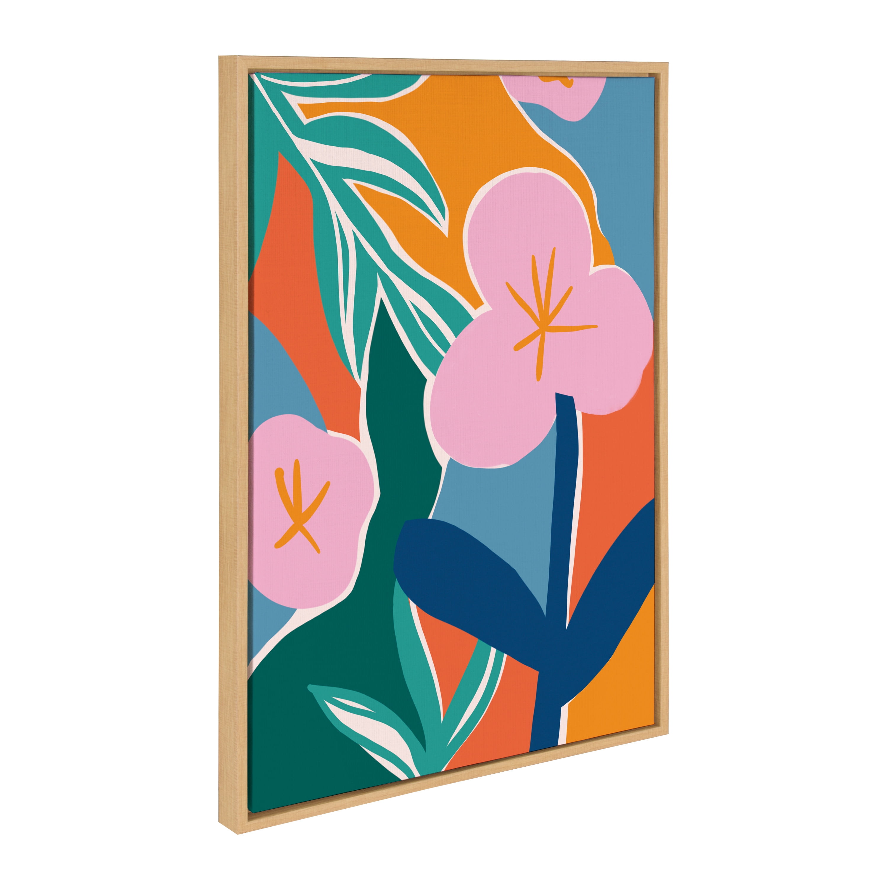 Colorful Floral Abstract Art on Canvas with Natural Frame, 23x33