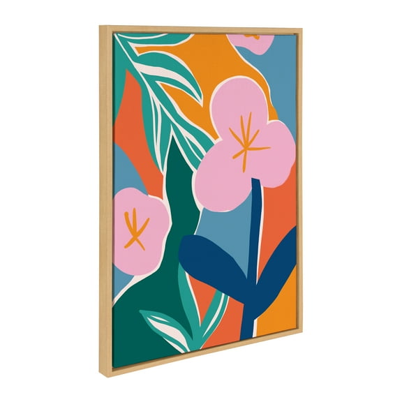 Kate and Laurel Sylvie Oaxaca Garden Framed Canvas Wall Art by Kate Aurelia Holloway, 23x33 Natural, Colorful Floral Abstract Art for Wall