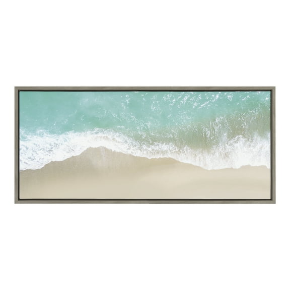 Kate and Laurel Sylvie Ocean Beach Fantasy Framed Canvas Wall Art by the Creative Bunch Studio 18x40 Gray Coastal Beach Art for Wall