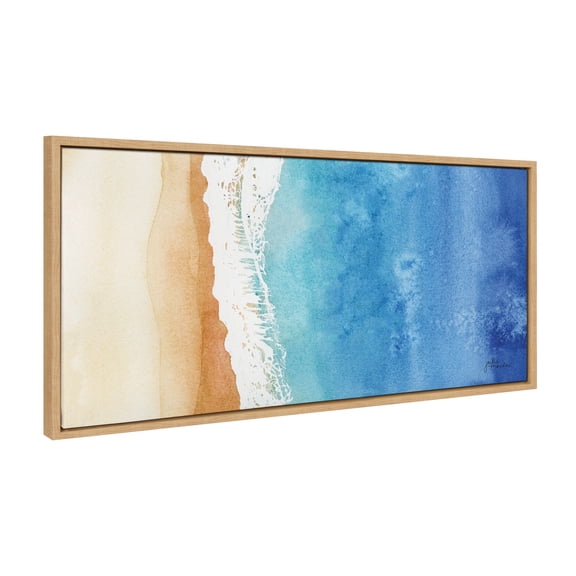 Kate and Laurel Sylvie Ocean Wake Framed Canvas Wall Art by Julie Maida, 18x40 Natural, Coastal Beach Art for Wall