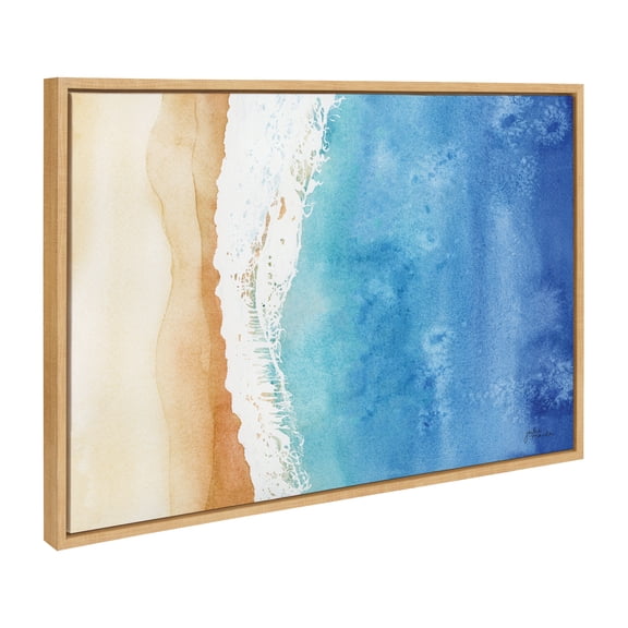 Kate and Laurel Sylvie Ocean Wake Framed Canvas Wall Art by Julie Maida, 23x33 Natural, Coastal Beach Art for Wall