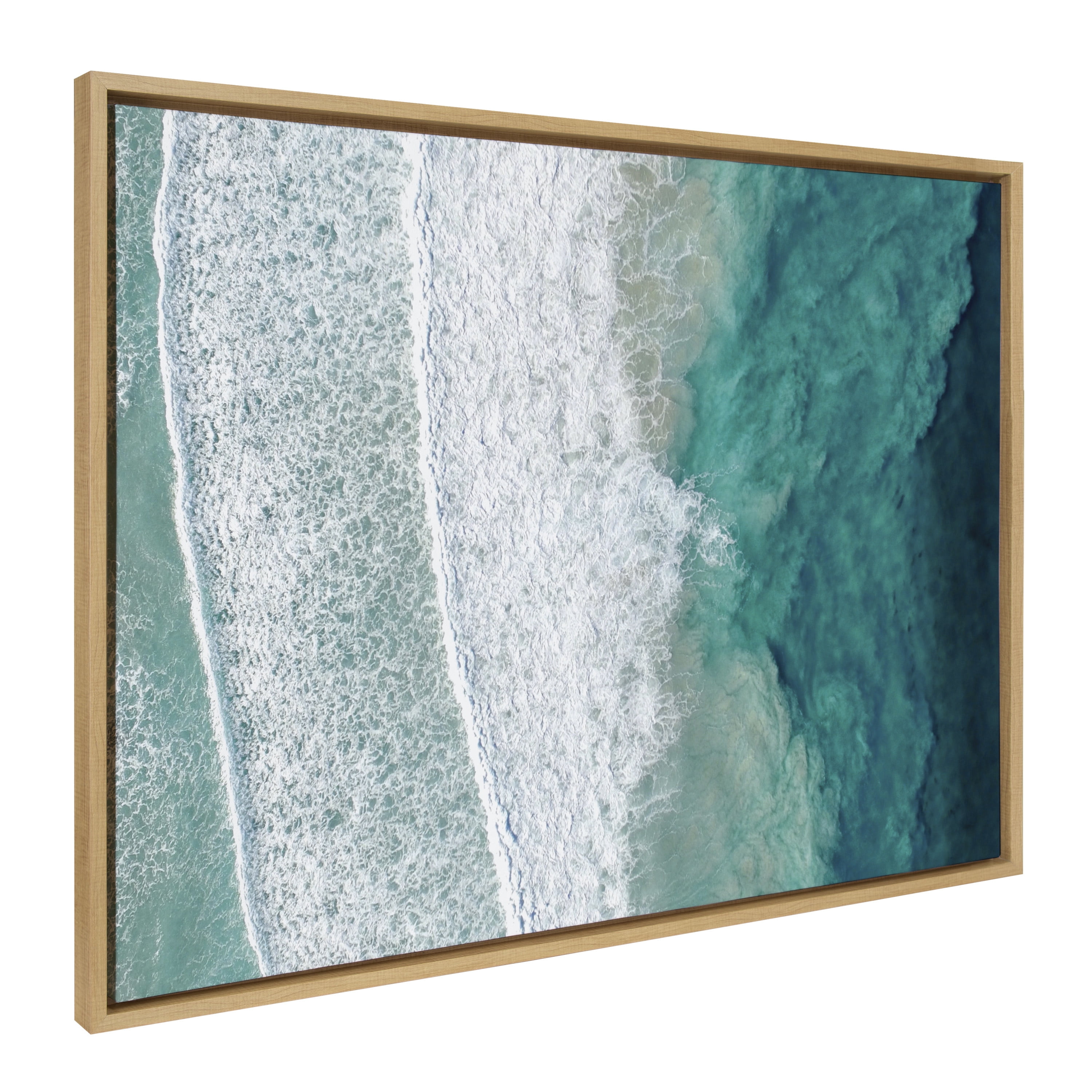 Sylvie Ocean Waves Natural Framed Canvas Wall Art 28" x 38"