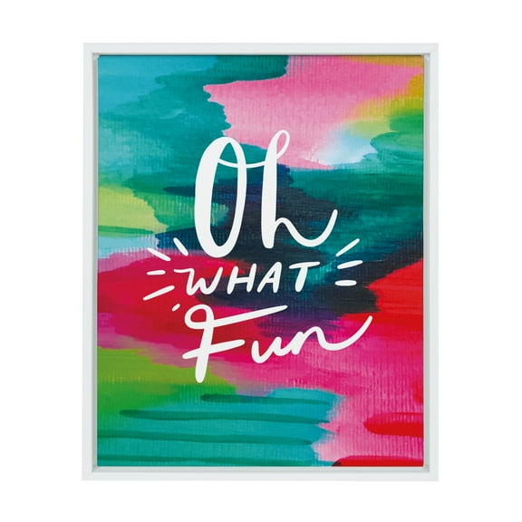 Kate and Laurel Sylvie Oh What Fun Framed Canvas Wall Art by Jessi Raulet Of EttaVee, 18x24 White, Holiday Inspired Colorful Art