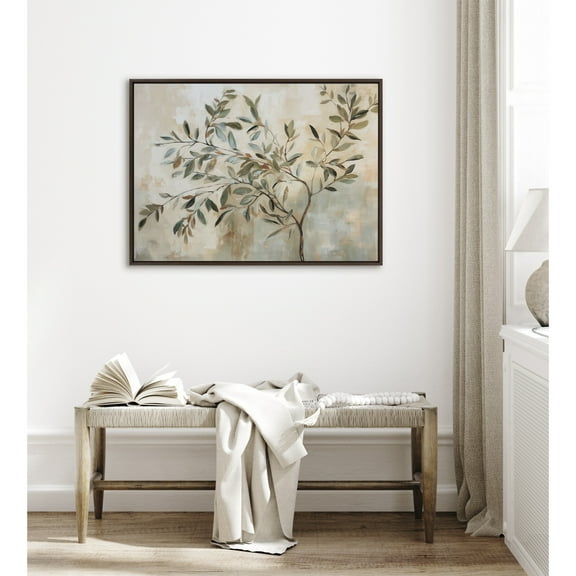Kate and Laurel Sylvie Olive Tree Abstract Framed Canvas Wall Art by The Creative Bunch Studio, 41.5x31.5 Brown, Soft Nature Tree Art for Wall