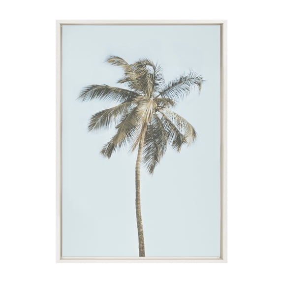 Kate and Laurel Sylvie One Coconut Palm Tree Framed Canvas Wall Art by the Creative Bunch Studio 23x33 White Coastal Art for Wall