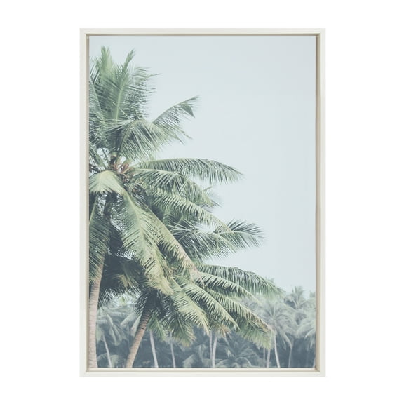 Kate and Laurel Sylvie Pale Green Coconut Palm Trees Framed Canvas Wall Art by the Creative Bunch Studio 23x33 White Warm Tropical Art for Wall