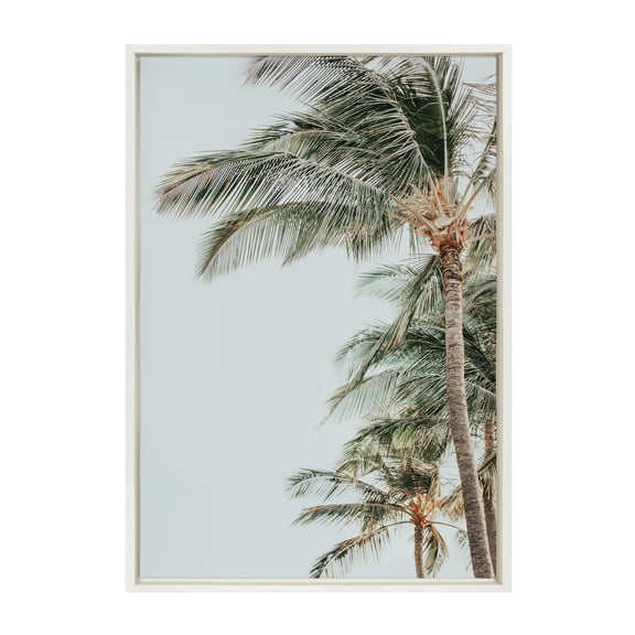 Kate and Laurel Sylvie Palm Trees Framed Canvas Wall Art by Alicia Abla, 23x33 White, Decorative Tropical Art for Wall