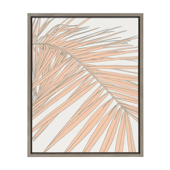 Kate and Laurel Sylvie Palms Framed Canvas Wall Art by Alicia Schultz, 18x24 Gray, Tropcal Beachy Art for Wall
