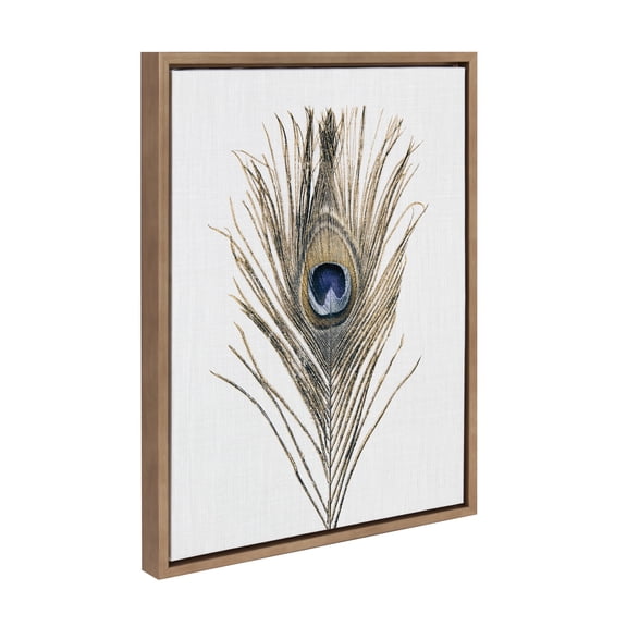 Kate and Laurel Sylvie Peacock Feather Framed Canvas Wall Art by Simon Te of Tai Prints, 18x24 Gold, Soft Animal Bird Feather Art for Wall