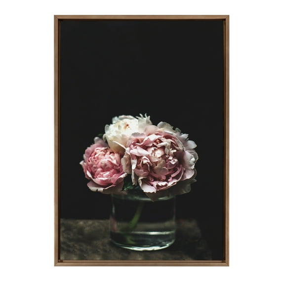 Kate and Laurel Sylvie Peony Framed Canvas Wall Art by Alicia Abla, 23x33 Gold, Decorative Modern Floral Art for Wall