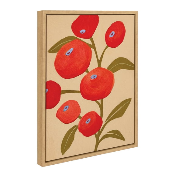 Kate and Laurel Sylvie Persimmon Framed Canvas Wall Art by Emma Daisy, 18x24 Natural, Simple Floral Botanical Wall Décor