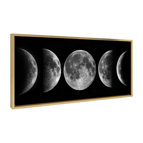 Kate and Laurel Sylvie Phases of the Moon Framed Canvas Wall Art by The Creative Bunch Studio, 18x40 Gold, Space Moon Phase Art for Wall