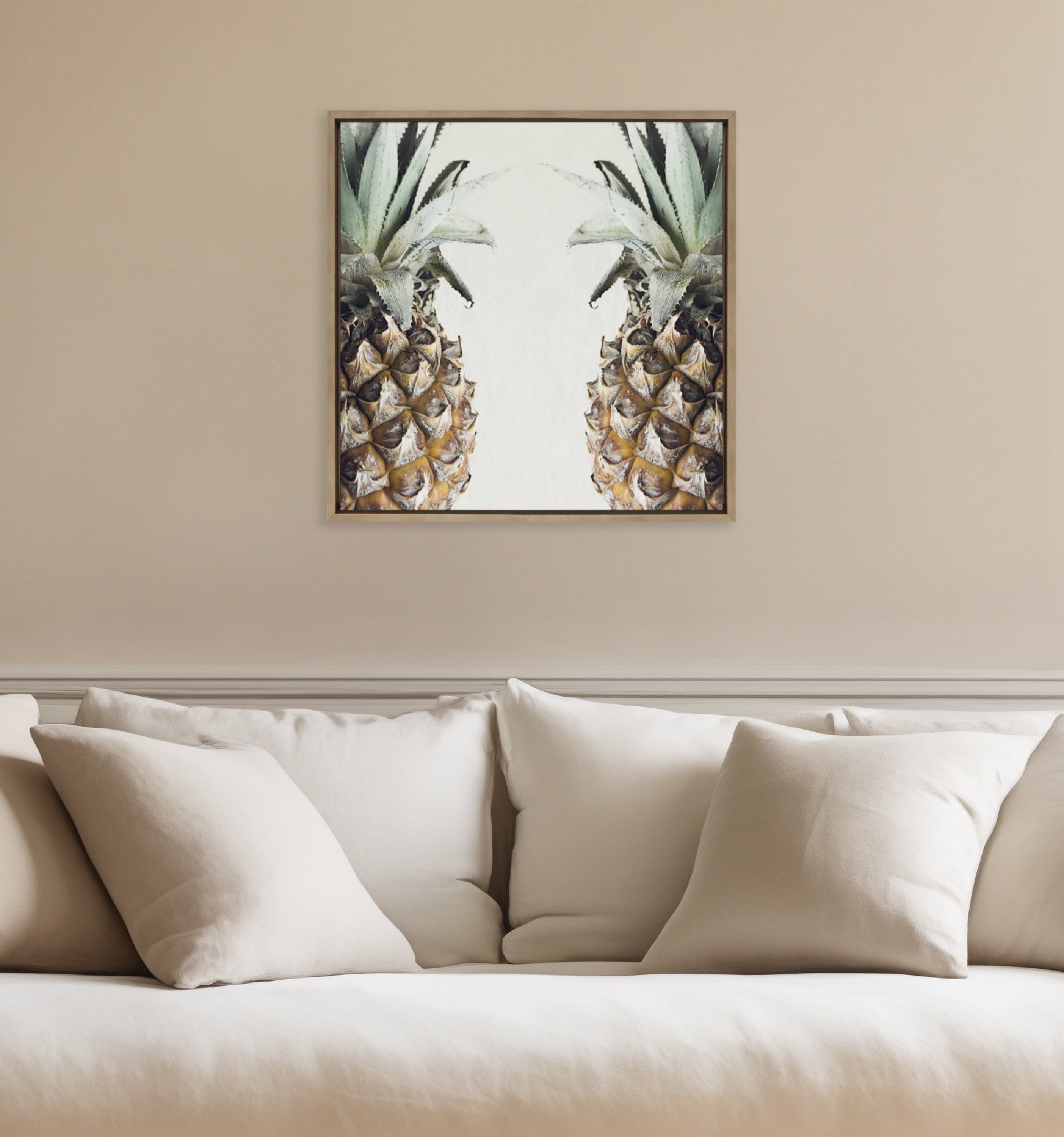 Gold Framed Pineapples Print on Canvas, 22" x 22"