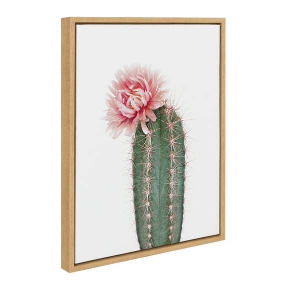 Kate and Laurel Sylvie Pink Cactus Flower Framed Canvas Wall Art by Amy Peterson Art Studio, 18x24 Natural, Desert Cactus Floral Photo Art for Wall