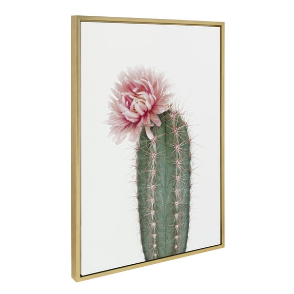 Kate and Laurel Sylvie Pink Cactus Flower Framed Canvas Wall Art by Amy Peterson Art Studio, 23x33 Gold, Desert Cactus Floral Photo Art for Wall