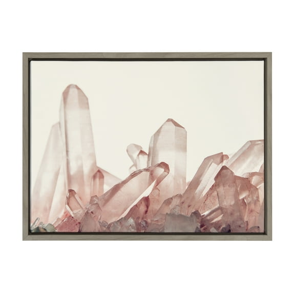 Kate and Laurel Sylvie Pink Quartz Framed Canvas Wall Art by Emiko and Mark Franzen of F2Images, 18x24 Gray, Decorative Healing Crystal Art for Wall