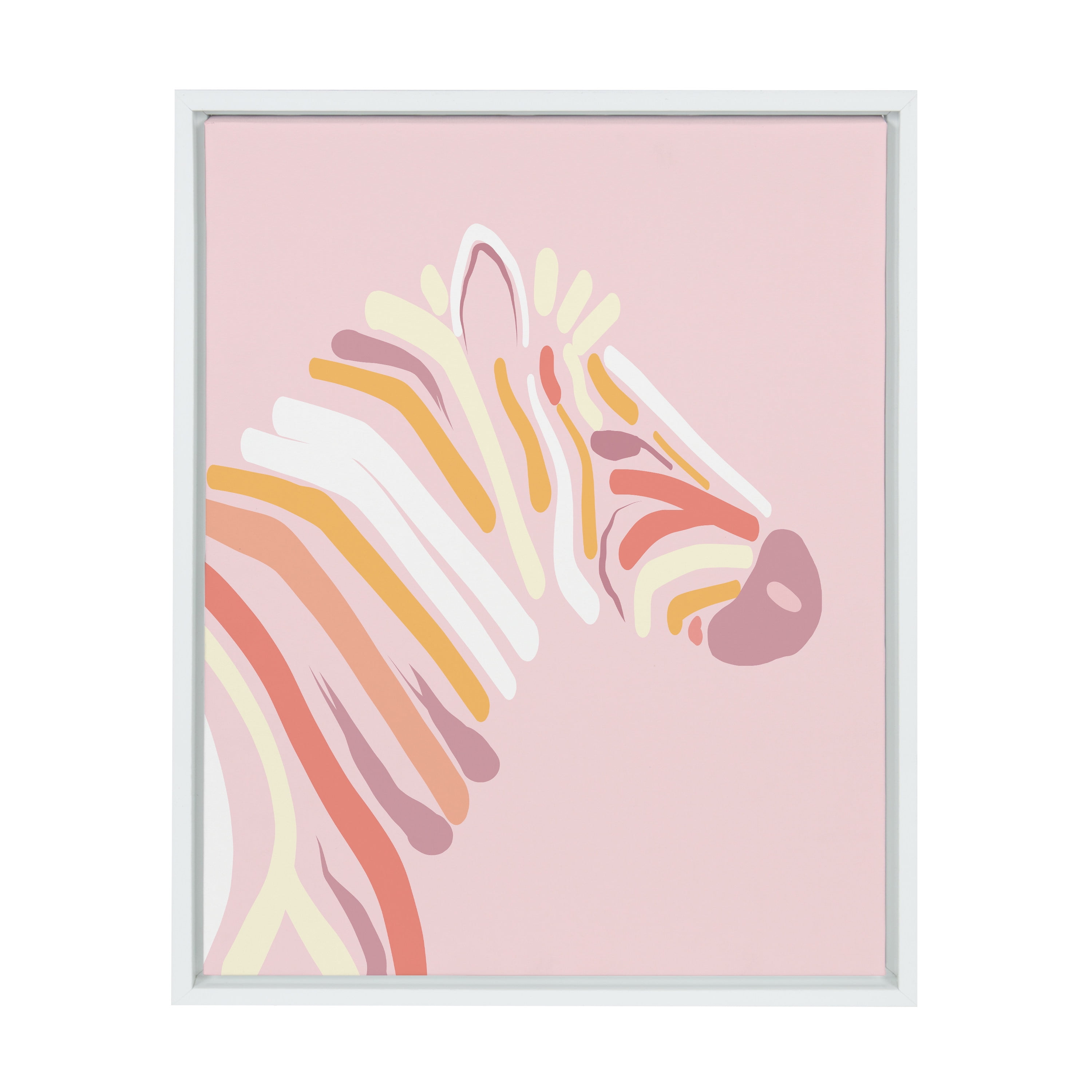 Pink Zebra Framed Canvas Art Print, 18x24, White Frame