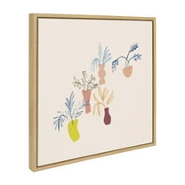 Kate and Laurel Sylvie Plant Love Square Framed Canvas Wall Art by Kate Aurelia Holloway, 22x22 Natural, Minimalist Plant Art for Wall