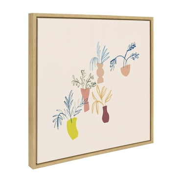 Kate and Laurel Sylvie Plant Love Square Framed Canvas Wall Art by Kate Aurelia Holloway, 22x22 Natural, Minimalist Plant Art for Wall