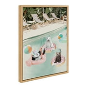 Kate and Laurel Sylvie Pool Party Framed Canvas Wall Art by July Art Prints, 18x24 Natural, Animal Pool House Wall Decor