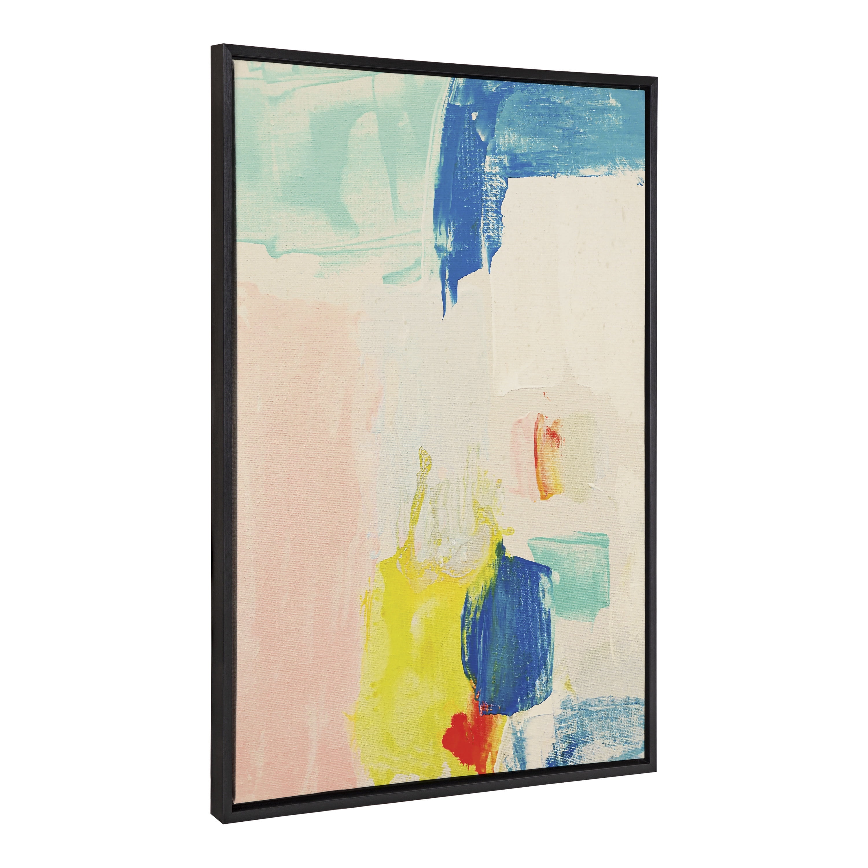 Kate and Laurel Sylvie Pop of Color I Framed Canvas Wall Art by Amy Lighthall, 28x38 Black, Modern Abstract Painted Brushstrokes Art for Wall