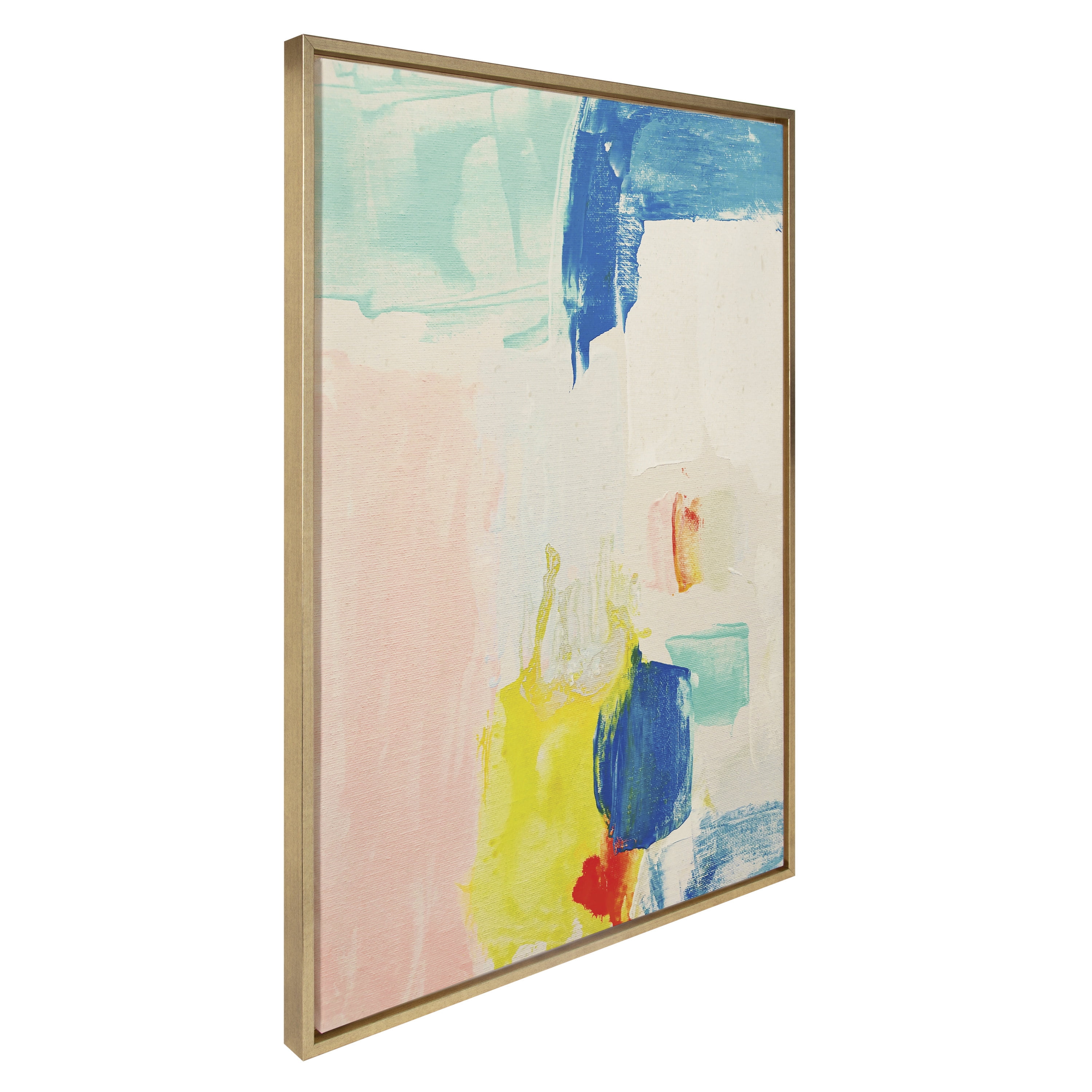 Gold Framed Abstract Canvas Wall Art with Colorful Brushstrokes, 28x38